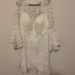 White Lace Bebe Long Sleeve Dress